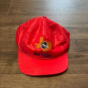 Adult Vintage SeaWorld of Texas Red Adjustable Baseball Cap Hat, One Size